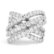 18K White Gold 3-Row Diamond Criss-Cross Fashion Ring